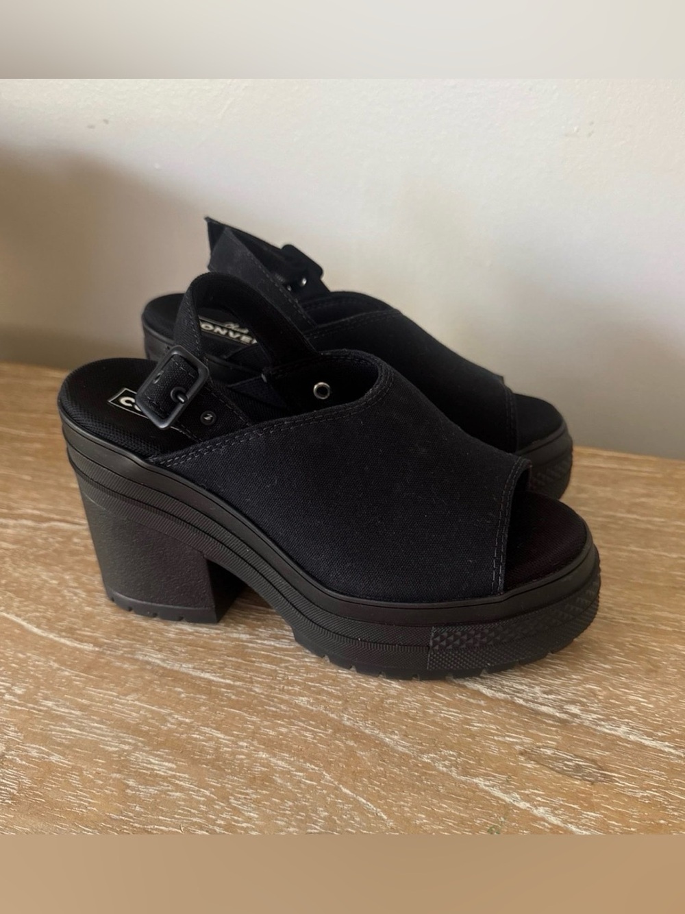 Chunky Platform Slingback Heels in Black